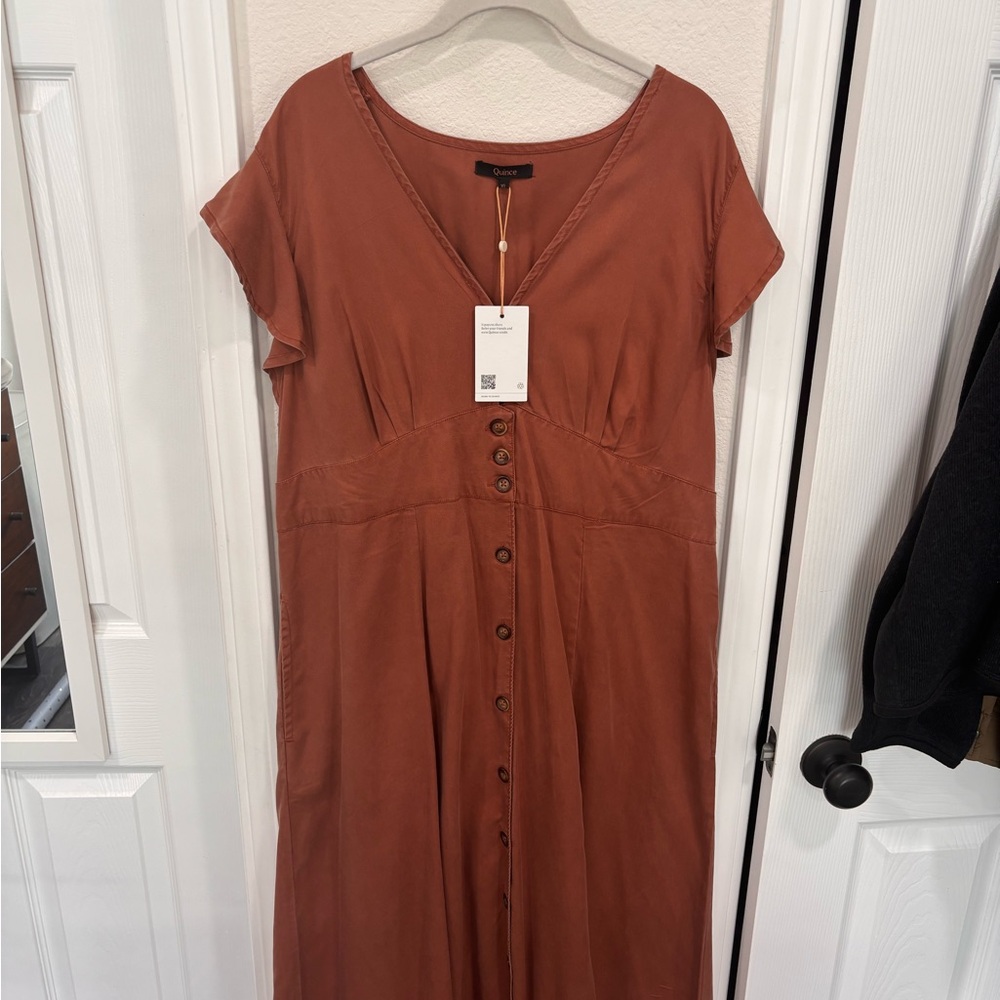 Quince Rust Button-Front Midi Dress - Picture 2 of 5